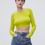 ZARA Lime Green Neon Long Sleeve Cropped Top S Photo 0