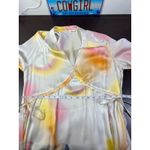 JAAF Organic Silk Mini Dress Aura Light Print V Neck Mini Dress Long Sleeve Pink Size L Photo 7