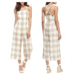 Gal Meets Glam  Bailey Gingham Linen Wide Leg Jumpsuit In Natural‎ Sz 2 NWT Photo 3