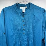 Denim 24/7 Vintage Y2K Teal Turquoise Popover Top Satin Trim Pleated Size 18W Blue Photo 2