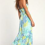 Lulus  Exotic Days Tropical Print Cutout Halter Midi Dress Vacations Resortwear M Photo 1