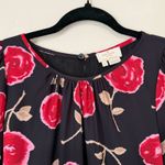 Kate Spade New York Rose Print Flutter Sleeve Blouse Top Black Pink XS Photo 3