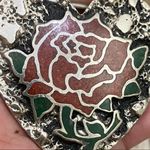 Vintage S.S.I. Enamel Inlay Rose Flower Heart Photo 7