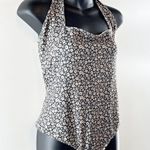 Free People Talk Back Square Neck Floral Halter Bodysuit Tank Top Black Medium Photo 7