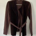 J. McLaughlin Brown Super Fine Merino Wool Leather Belted Jacket Blazer S Photo 0