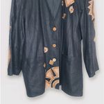 Vtg 90s IB Diffusion Linen Blazer Jacket Womens 14 Black Brown Tribal Design Photo 2