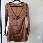 House Of CB  Sakina Long Sleeve Satin‎ Minidress Espresso Coffee Brown NWOT sz XS Photo 5