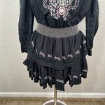 Love Shack Fancy  Black Pink Smocked Embroidered Dress Photo 5