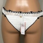 PilyQ white crochet bikini bottom with black trim. Large Photo 6