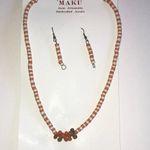 MAKU Orange and White Pottery Beaded Boho Necklace Set Photo 1