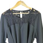 Eloquii Lace Panel Long Sleeve Blouse Womens Size 22 Black Sheer Dressy Photo 3