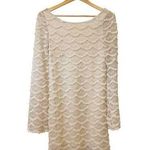 Judith March  Cream Off White Boho Woven Fringe Long Bell Sleeve Mini Dress Small Photo 0