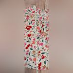 Loft  Woman’s Medium Floral Linen Boho Short Sleeve Top Blouse Flowy Photo 5