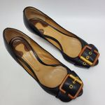 Chloé Chloe Leather Buckle Peep Toes Kitten Heels Slip On Pumps Size 37 Black Photo 2