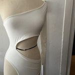 Nasty Gal  white satin part time lover bare Shoulder Long Sleeve bodysuit Size 8 Photo 0