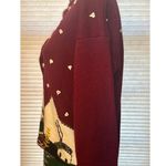 VINTAGE Joyce Medium Burgundy Cardigan with landscape & heart/dots Red Photo 5