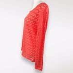 Katie K Coral Open Knit Crochet Sweater Lightweight Long Sleeve Top Medium Orange Photo 3