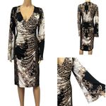 Venus Animal Floral Print Long Sleeve Lace Accent Ruched V Neck Midi Dress M Photo 1