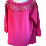 Roamans Womens Sweatshirt Size 1X Lace Detail French Terry Athleisure Oversized Pink Photo 0