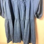 Old Navy Blue Puff Sleeve Tie Chambray Denim Mini Swing Dress Tiered Boho 3X Photo 5