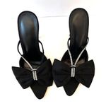 Black Heels Satin Rhinestone Bedazzled Bow Size 39 Open Toe Wedding Holiday Shoe Photo 7