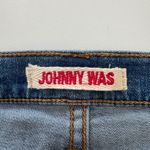 Johnny Was Good Vibes Skinny Jeans Size 32 Blue Embroidered Celestial Boho Artsy Photo 7