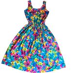 Vintage Dress Small Tropical Retro Swing 80s does 50s Vacation Cruise Pinup Boho Yellow Photo 0