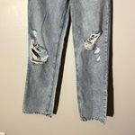 &denim high waist stone washed distressed straight leg loose fit denim jeans 25 Blue Photo 2