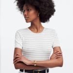 Madewell Micro Rib Sweater Tee Crop Monument (Grey/White) Stripe Medium NWOT Photo 2