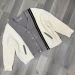 Porter Collective Denim Knit Bomber Sweater Jacket Taupe Cream Small Gray Photo 11