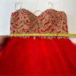 Damas By Tiffany Designs Beaded Dress GownSz‎ Small Tulle Little Red Lace Corset Photo 9
