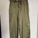 Milly  Gathered Waist Satin Ankle Pants Medium Olive Green Photo 3