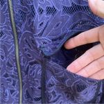 Anthropologie EUC Anthro Elevenses Miranda Lace Bomber Jacket Purple Oversized Small Photo 5