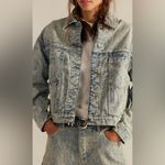 We The Free  People Jacquard Letters
Denim Jacket Size Medium Photo 1