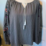 CRUEL Denim Womens Size Small‎ Boho Striped Embroidered Top *FLAWED Black Photo 0