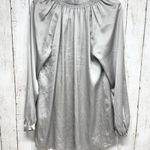 ZARA  Basic Top Women Sz XS Satin Button Front Long Sleeve Blouse Silver V Neck Photo 4