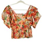 Gilner Farrar Leah Floral Square Neck Square Sleeves Blouse Medium Pink Photo 0