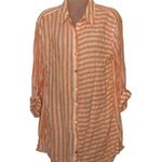 Tahari  Orange & White Striped Button-Down Shirt Long Sleeve Linen Blend Size L Photo 0