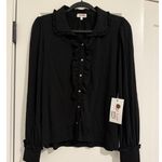 Goldie $185 New Tees Pima Cotton Ruffle Tuxedo Blouse - Small Photo 4