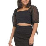 Cleobella Josie Crop Puff Sleeve Blouse Women Size Small Black Bow Smocked NEW Photo 4