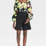 Who What Wear Floral Black Balloon Sleeve Square Neck Top Size Medium NWT Photo 0