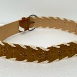 Women's belt large vegan leather crochet lace woven floral laser cut adjustable Tan Photo 3