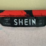 SheIn Black & Red Floral Print Curve Hem Short Sleeve Shirt Top Small Photo 3