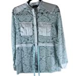 Pretty Little Thing Womens Blouse Top Button Down Lace Satin Sheer Light Blue 4 Photo 0