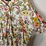 ZARA Women’s White and Multicolored Floral Button Down Shirt Size Medium Photo 2