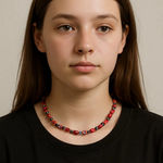 Women's University of Georgia Red Silver Beaded Necklace One Size Photo 0