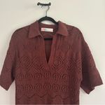 Free People  FP Beach Crochet Knit Eyelet Sweater Dress Maxi in Brown Photo 3