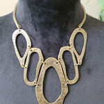 Women's Antique Gold Hammered Metal Statement Necklace With Lobster Clasp Lock Photo 0