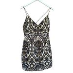 Free People  Queen Of Hearts Mini Dress Womens 6 Jacquard Print Gold Baroque Prom Photo 1