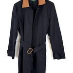 Ralph Lauren Lauren Black Trench Coat with Lamb Leather Collar Photo 0